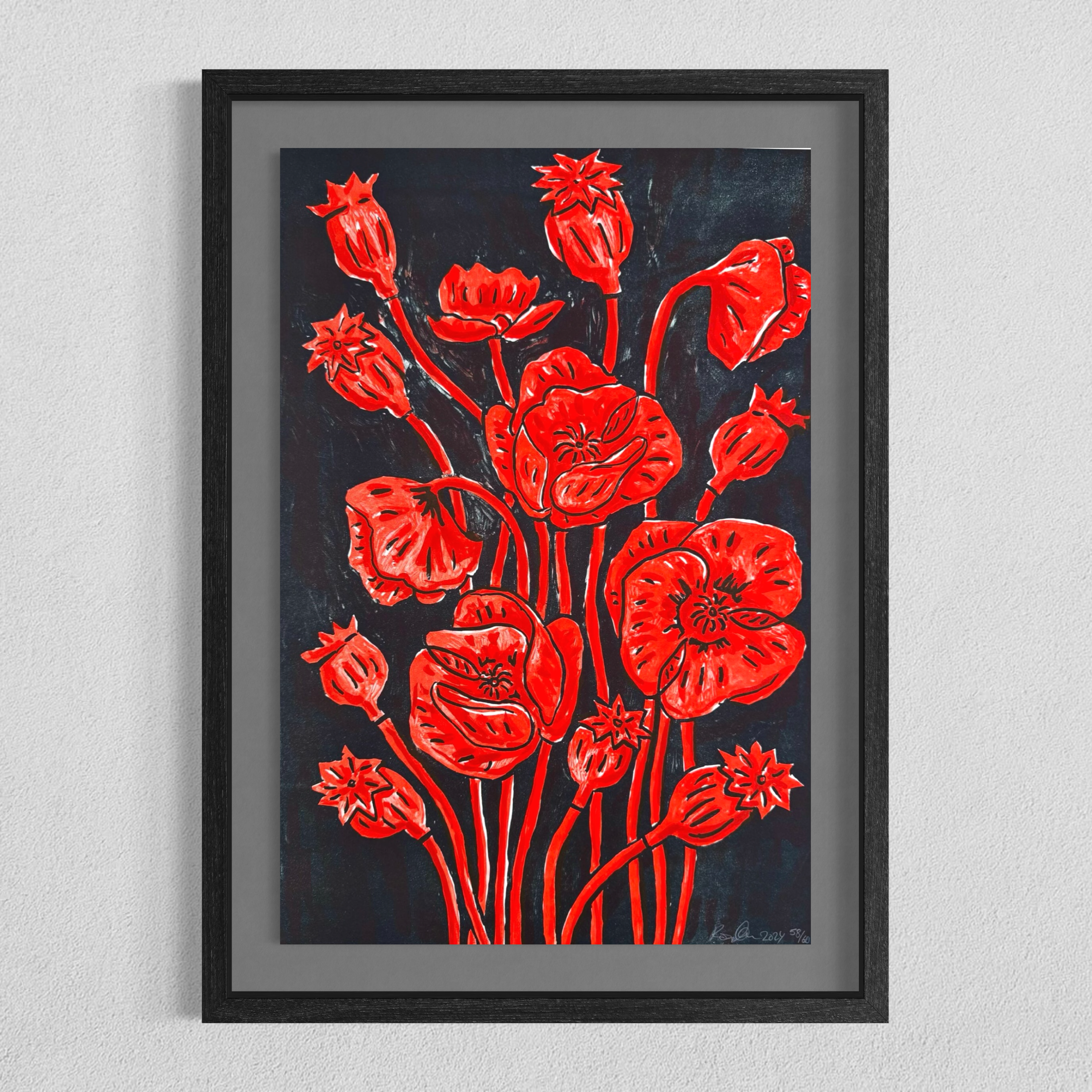 Rose Eken - Poppies - med indramning