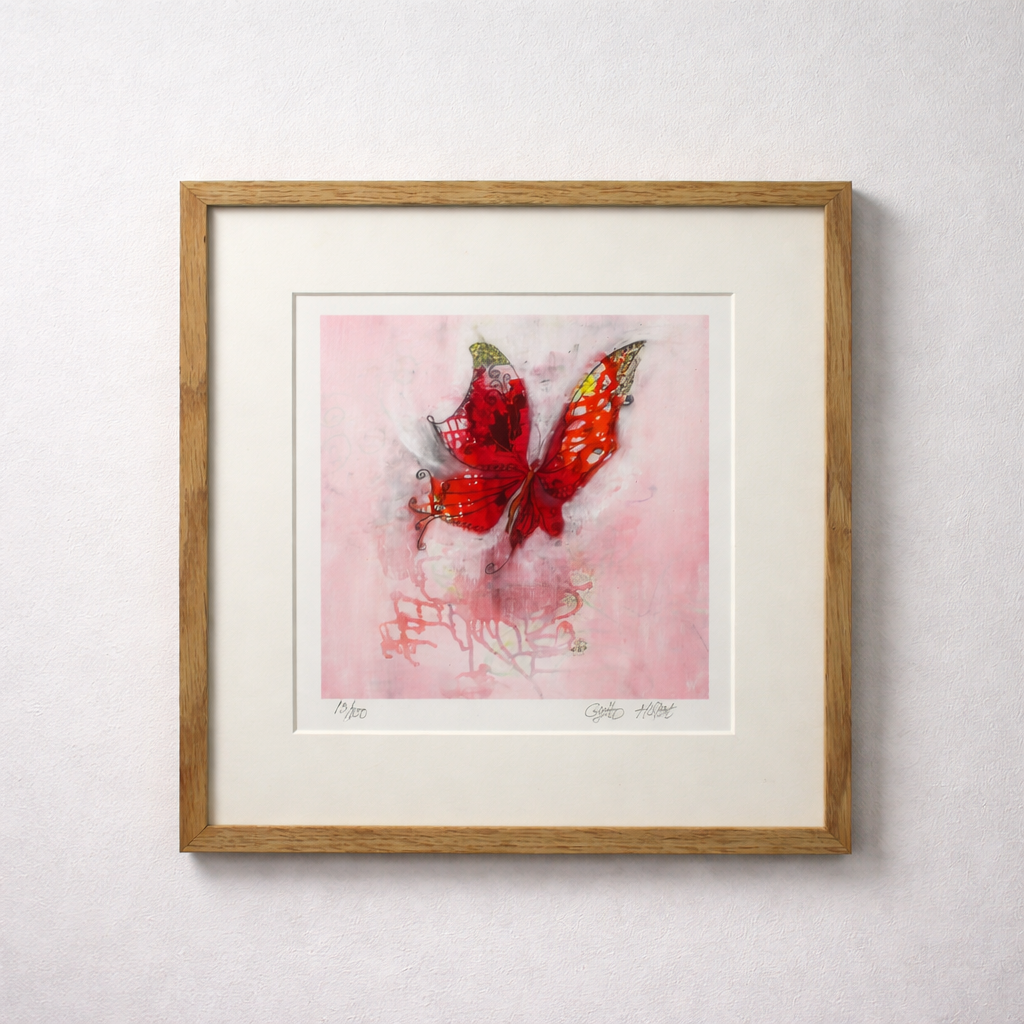 Gytte Holst - Den lyserøde sommerfugl - Med indramning